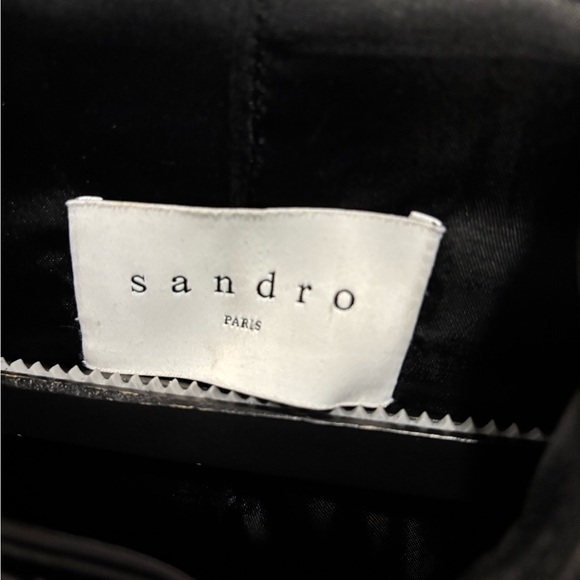 Sandro Black Leather Jacket with Quilted Shoulders - Picture 6 of 7